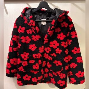 Hayden Girls All Over Floral Fleece Hooded Jacket Coat Sz XL 13 14 Black Red